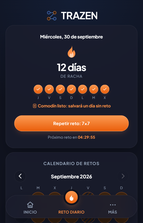 Racha de 12 días con el comodín listo y el calendario de retos