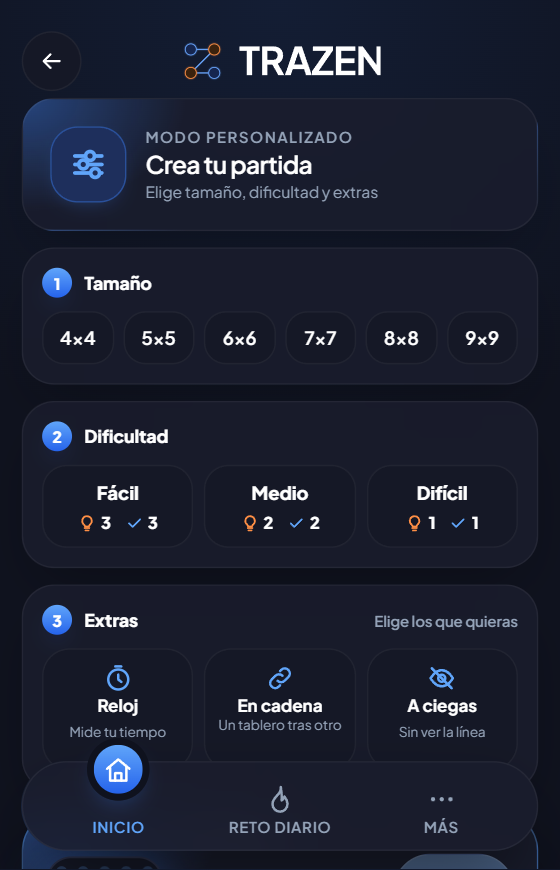 Modo personalizado: tamaño, dificultad y extras